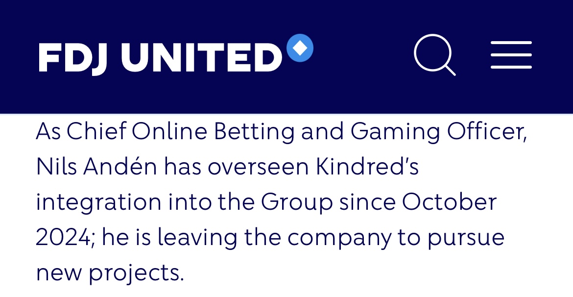Nils Andén vertrekt bij FDJ United na Kindred overname en onderzoeken naar Risepoint en Relax Gaming